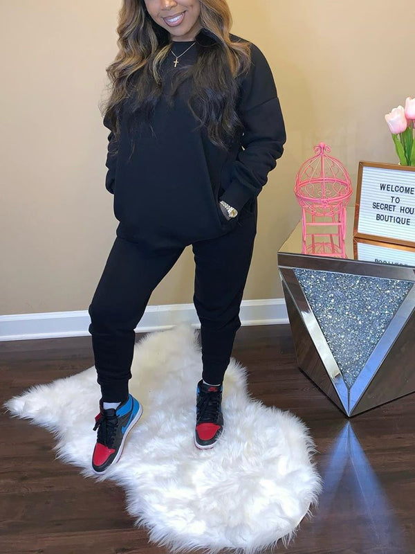 Solid Sweatshirt & Jogger Pants Set