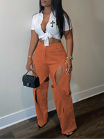 Solid Cutout Pants