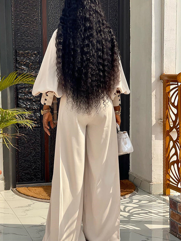 Morchique Mock-Neck Puff-Sleeve Top & Wide-Leg Pants Set