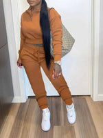 Solid Zip Sweatshirt & Pants Set