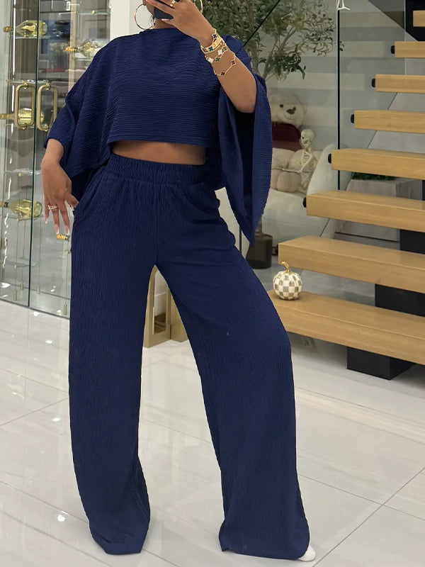 Solid Boat-Neck Top & Pants Set