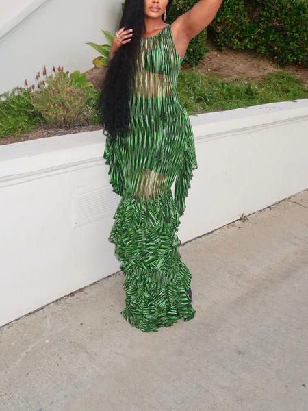 Frilled Mesh Max Dress