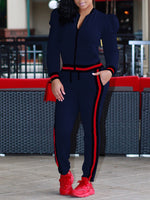 Puff-Sleeve Jacket & Side-Stripe Pants Set