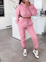 Solid Cropped Hoodie & Jogger Pants Set