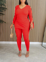 Ribbed V-Neck Top & Pants Set