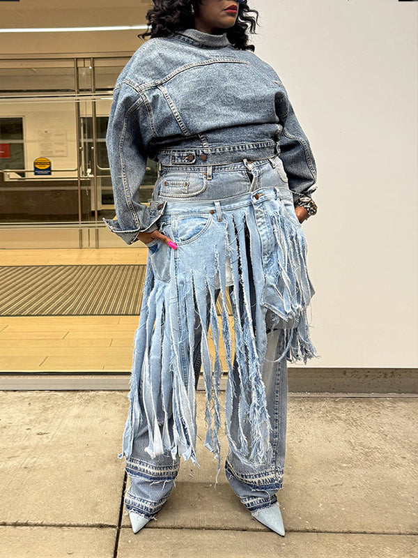 Double-Waist Fringe Jeans