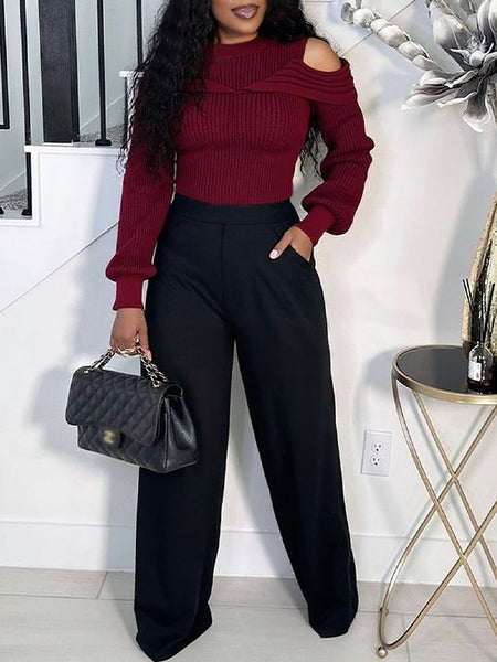 Solid Cold-Shoulder Sweater