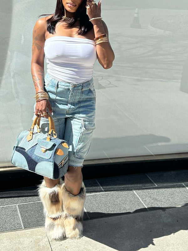 Cargo Denim Bermuda Shorts