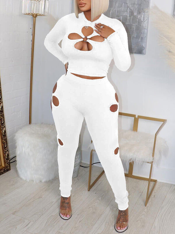 Solid Cutout Top & Pants Set