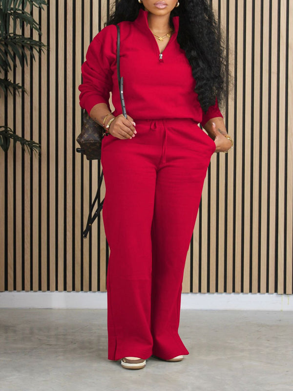 Solid Zip Sweatshirt & Pants Set