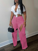 Solid Cutout Pants
