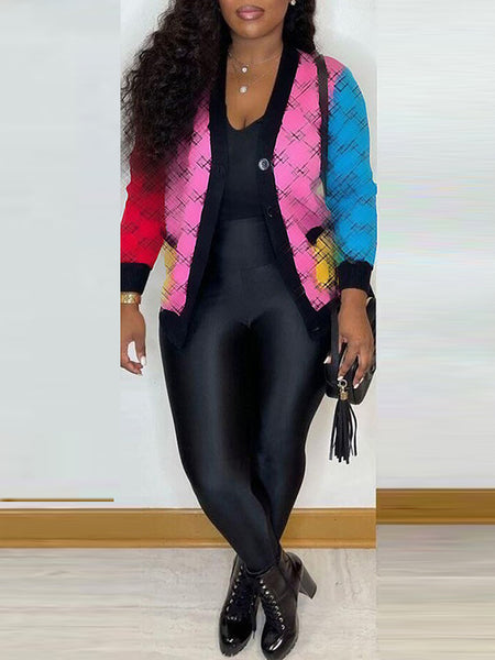 Colorblock Button-Front Cardigan