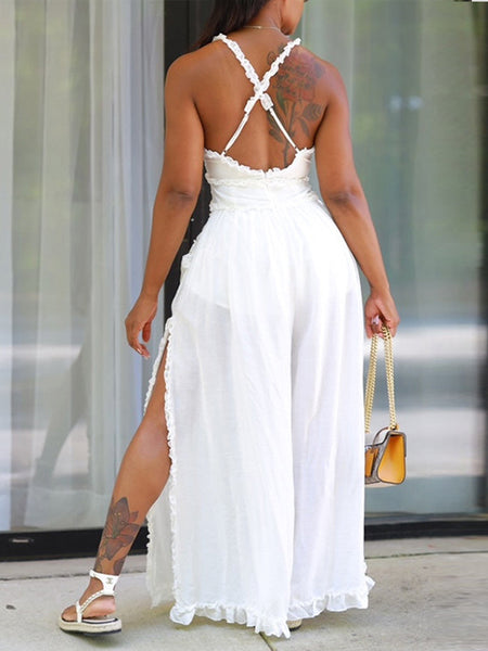 Frilled Wide-Leg Cami Jumpsuit