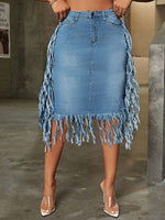 Fringe Combo Denim Skirt