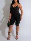Washed Lace-up Cami Romper