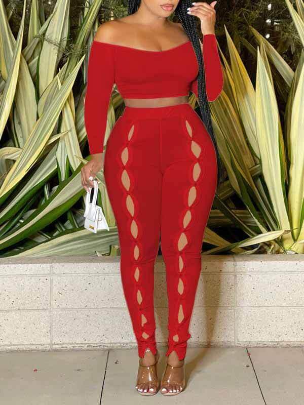 Off-Shoulder Tee & Cutout Pants Set