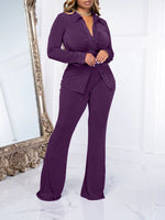Velvet Ruched Shirt & Flared Pants Set