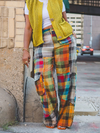 Plaid Color Blocked Straight Leg Pants