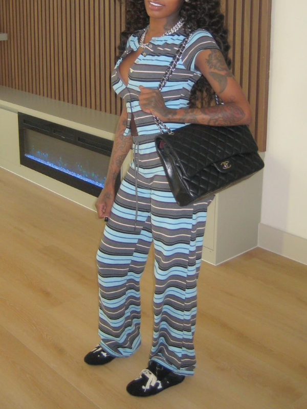 Stripe Shirt & Wide-Leg Pants Set