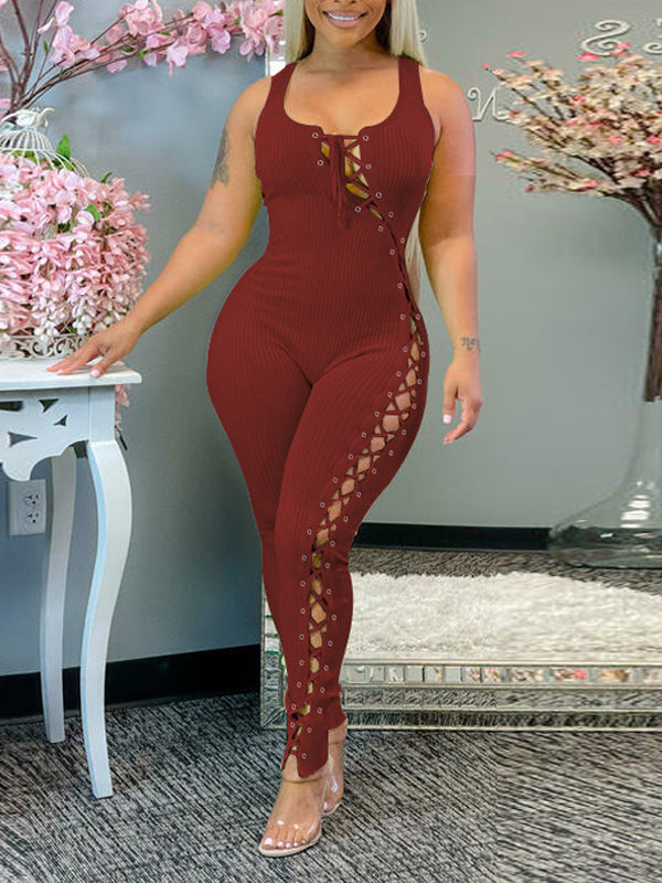 Morchique Lace-Up Sleeveless Jumpsuit