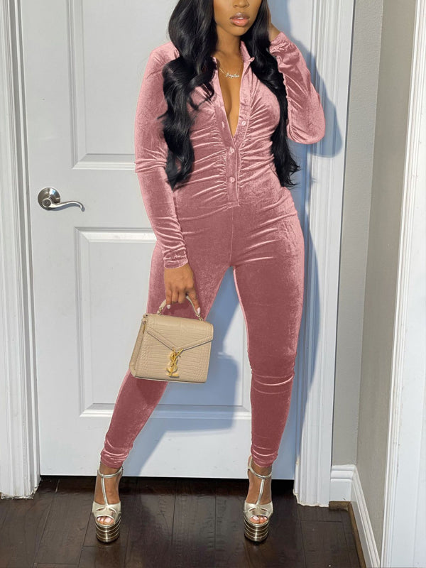 Morchique Velvet Button-Front Jumpsuit