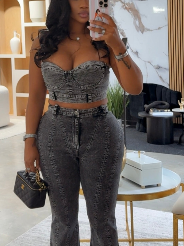 Denim Bandeau Top & Pants Set