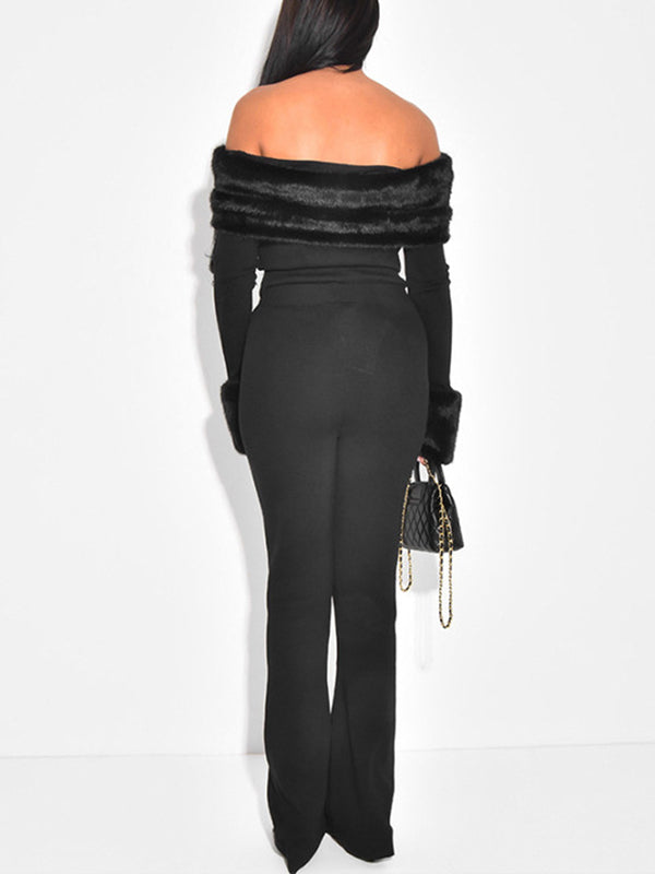 Faux-Fur Off-Shoulder Top & Pants Set
