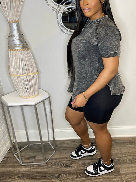 Printed Slit Tee & Biker Shorts Set