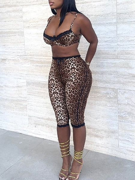 Leopard Print Bra &Cropped Pants Set