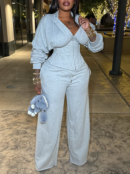 Lace-Up Zip Hoodie & Pants Set