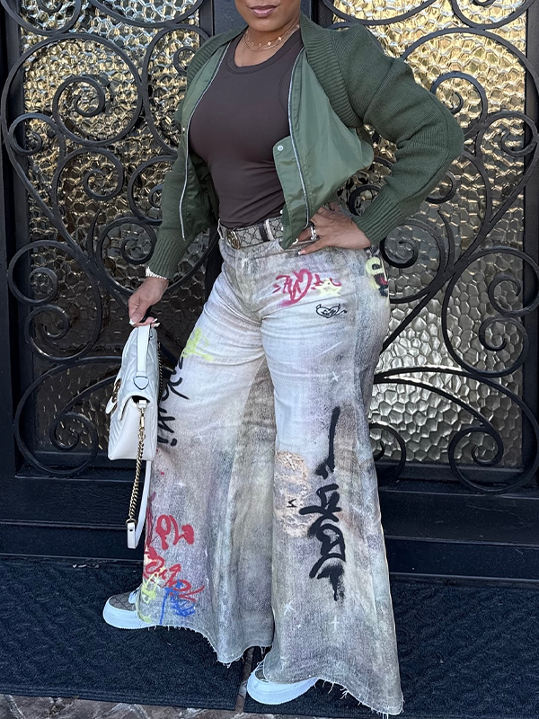 Printed Wide-Leg Pants