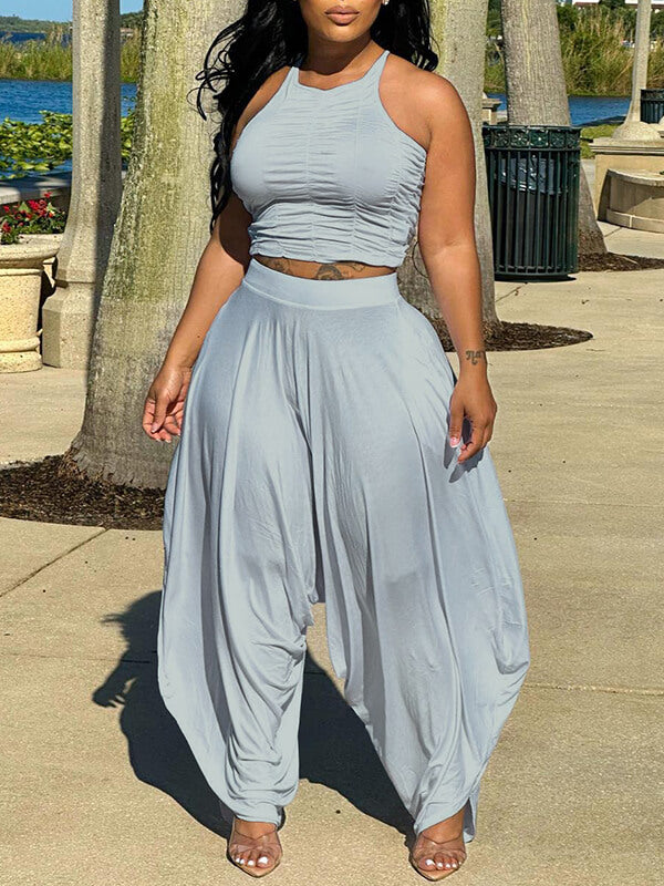 Morchique Solid Halter Top & Slouchy Pants Set