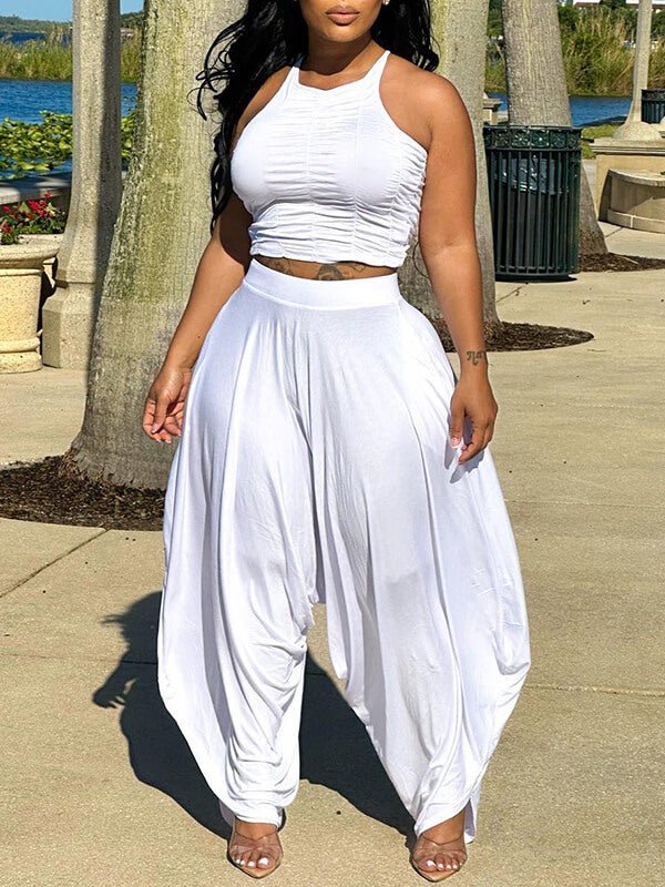 Morchique Solid Halter Top & Slouchy Pants Set