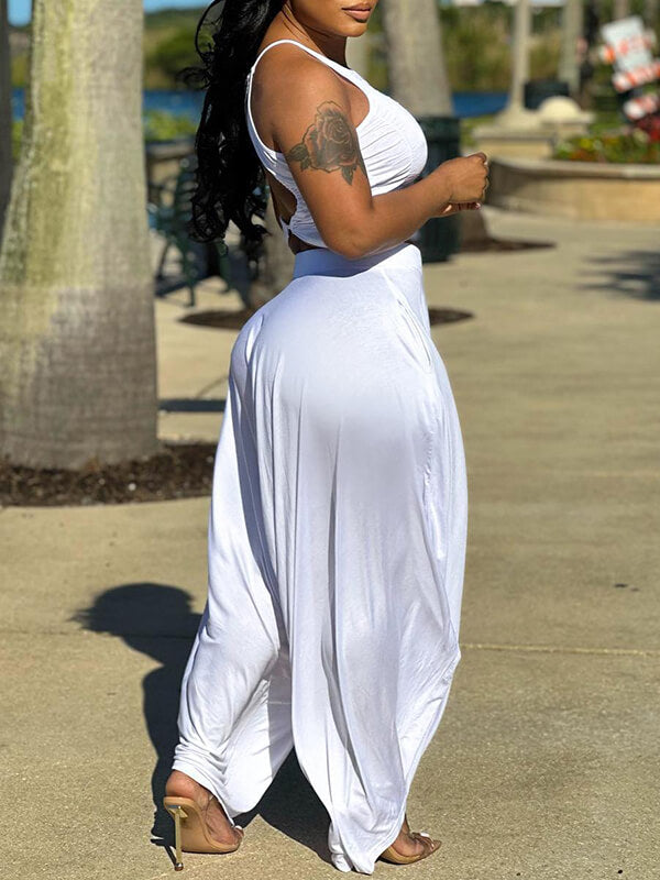 Morchique Solid Halter Top & Slouchy Pants Set