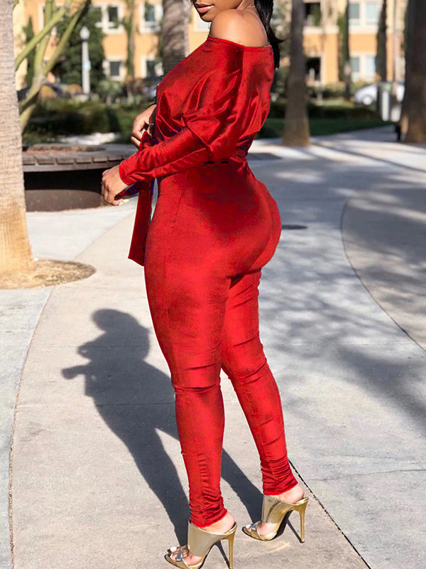 Morchique Velvet Boat-Neck Tied Jumpsuit