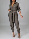 Solid Button-Front Tied Jumpsuit