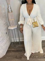 V-Neck Tied Pleated Wide-Leg Jumpsuit
