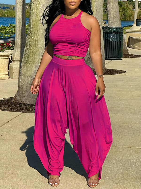 Morchique Solid Halter Top & Slouchy Pants Set