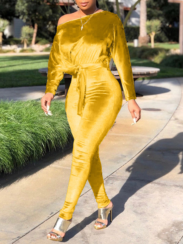 Morchique Velvet Boat-Neck Tied Jumpsuit