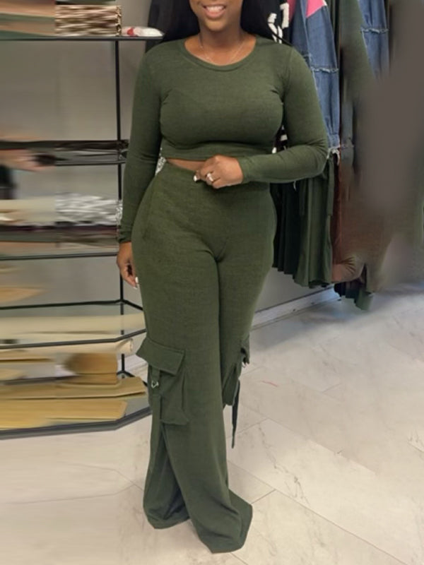 Morchique Solid Sweatshirt & Cargo Pants Set