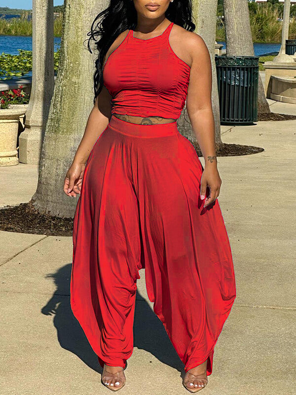 Morchique Solid Halter Top & Slouchy Pants Set