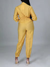 Solid Button-Front Tied Jumpsuit