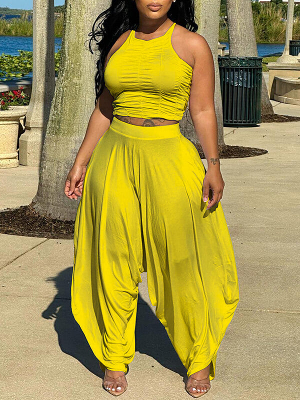 Morchique Solid Halter Top & Slouchy Pants Set