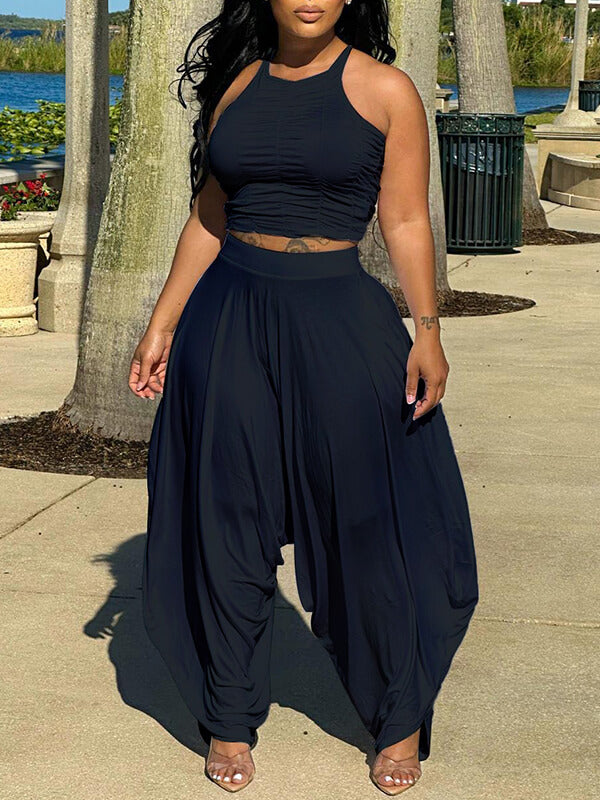 Morchique Solid Halter Top & Slouchy Pants Set