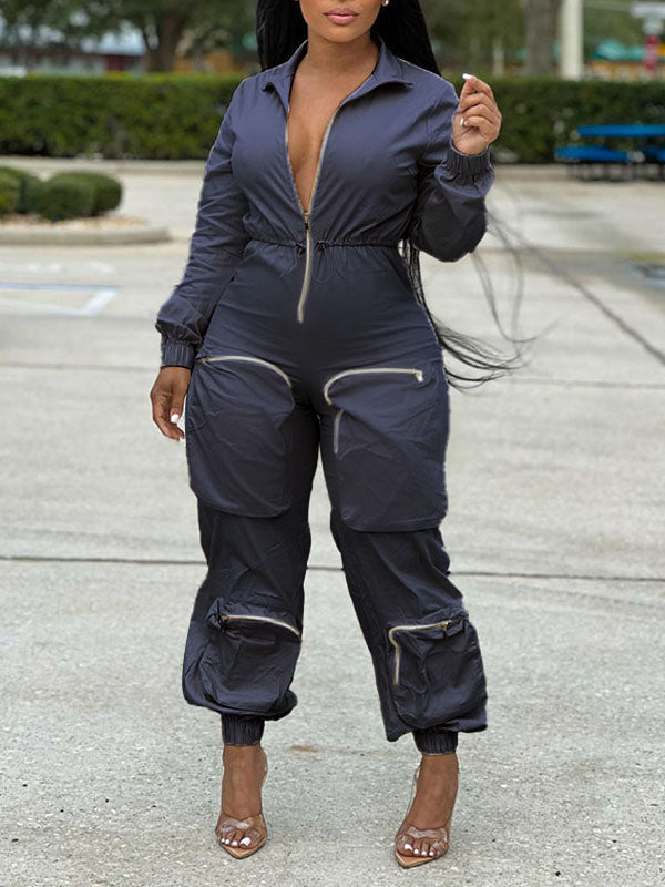 Morchique Zip-Front Cargo Pocket Jumpsuit