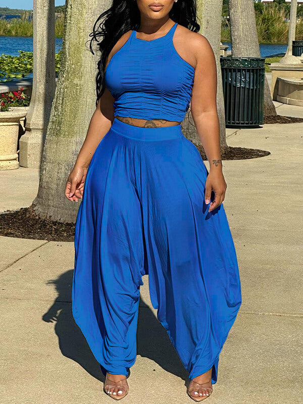 Morchique Solid Halter Top & Slouchy Pants Set