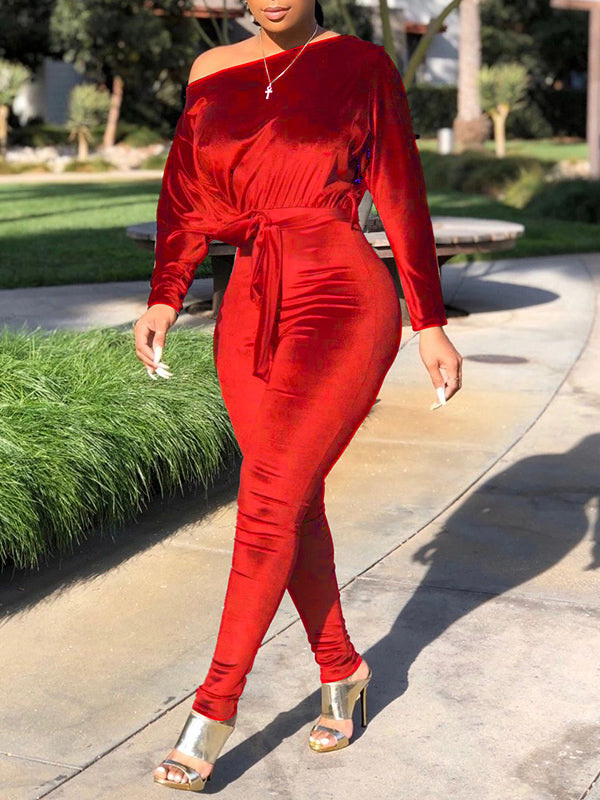 Morchique Velvet Boat-Neck Tied Jumpsuit