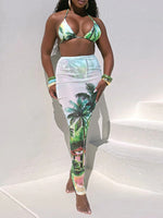 Printed Bikini & Sheer Skirt Set