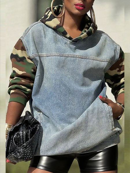 Denim Combo Camo Pullover Hoodie