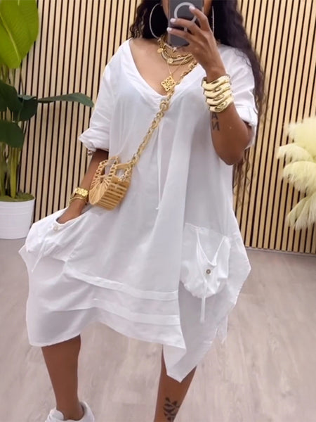 V-Neck Button Dress